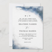 ムーディブルーウォーター色クラシックのエレガントウェディング 招待状 (正面)