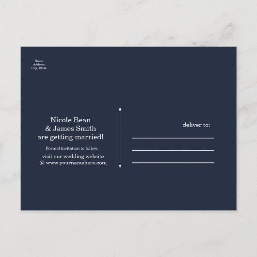 ムーディブルークリスタルエレガントロマンチック日付を保存 案内ポストカード (裏面)