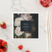 ムーディホワイトと赤面牡丹バラフローラ結婚ズ スタンダードカクテルナプキン (インサイチュ)