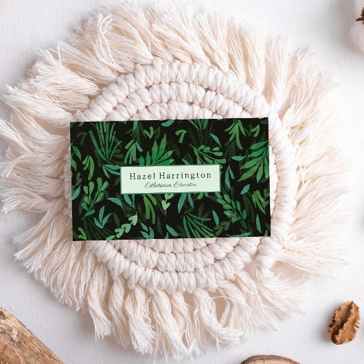 ムーディボタニカルQRコードビジネスカードグリーンブラック 名刺