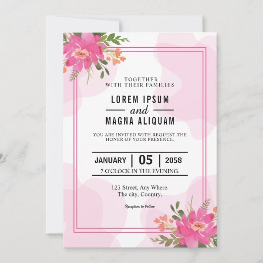 ムーディボホシック結婚のベクターブーケカード 招待状 (正面)