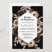 ムーディボホフローラピンク&ブラックブライダルシャワー 招待状 (正面/裏面)