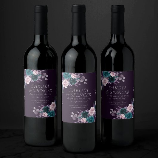 ムーディボーホ | ダークナス紫とティール(緑がかった色)の好意 ワインラベル