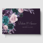 ムーディボーホ |ダークナス紫とティール（緑がかった色）ブーケ ゲストブック (正面)
