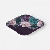 ムーディボーホ |ダークナス紫とティール(緑がかった色)ブーケ ペーパープレート (傾斜あり)