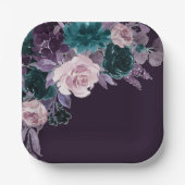 ムーディボーホ |ダークナス紫とティール(緑がかった色)ブーケ ペーパープレート (正面)