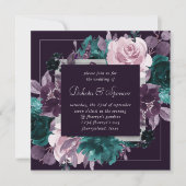 ムーディボーホ |ダークナス紫とティール(緑がかった色)リース 招待状 (正面)