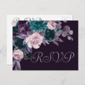 ムーディボーホ |ダークナス紫ティール（緑がかった色）フローラRSVP ポストカード (正面/裏面)