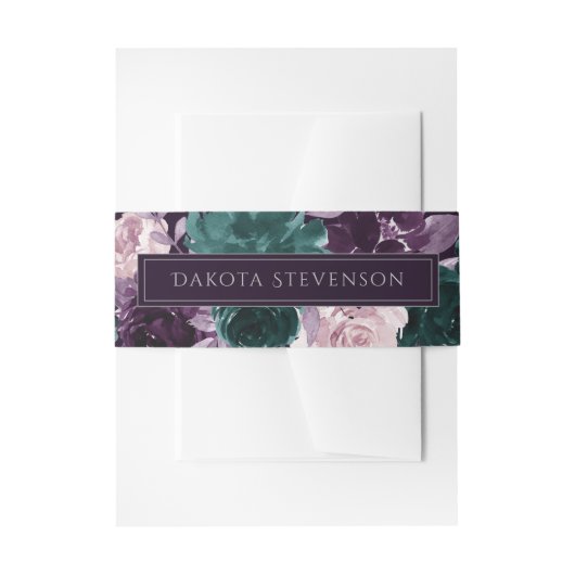 ムーディボーホ |ダークナス・パープルとティール（緑がかった色）・ガーランド 招待状ベリーバンド (正面例)