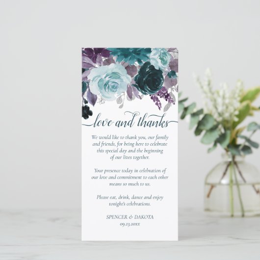 ムーディボーホ |ティール（緑がかった色）とナス紫のバラ写真 サンキューカード (スタンド正面)