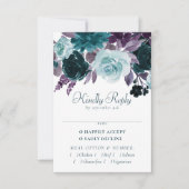 ムーディボーホ |ティール(緑がかった色)とナス紫のバラEntree 出欠カード (正面)