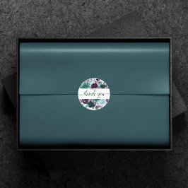 ムーディボーホ | ティール（緑がかった色）とパープルバラフローラありがとう ラウンドシール