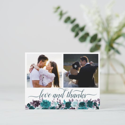 ムーディボーホ |ティール(緑がかった色)とパープル2写真ありがとう ポストカード (スタンド正面)