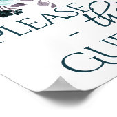 ムーディボーホ |ティール（緑がかった色）と紫のバラゲストブックサイン ポスター (角)