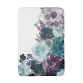 ムーディボーホ |ティール（緑がかった色）ターコイズダークフローラきらめく バスマット (正面縦)