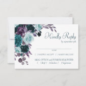 ムーディボーホ |ティール（緑がかった色）ターコイズダークフローラエントリ 出欠カード (正面)