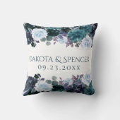 ムーディボーホ |ティール（緑がかった色）ターコイズフローラガーランド結婚ズ クッション (裏面)