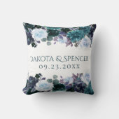 ムーディボーホ |ティール（緑がかった色）ターコイズフローラガーランド結婚ズ クッション (正面)