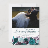 ムーディボーホ |ティール（緑がかった色）ターコイズ紫の写真愛と サンキューカード (正面)