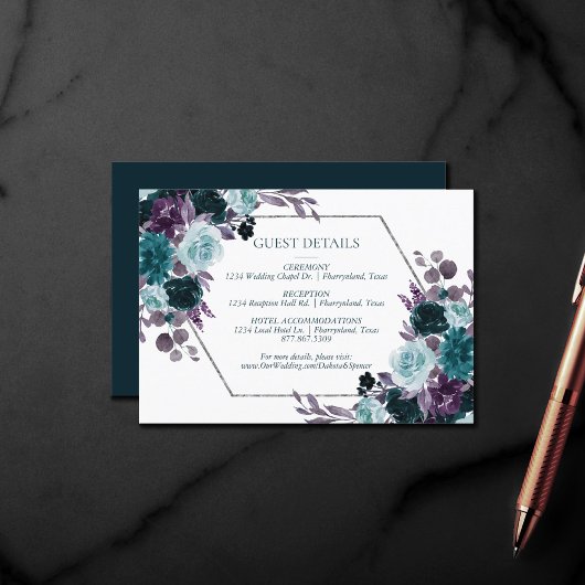 ムーディボーホ |ティール（緑がかった色）ダークフローラ宿泊施設 エンクロージャーカード