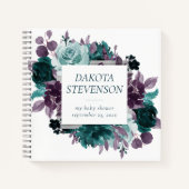 ムーディボーホ |ティール(緑がかった色)・パープルバラフォトゲストブック ノートブック (正面)