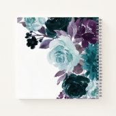 ムーディボーホ |ティール(緑がかった色)・パープルバラフォトゲストブック ノートブック (裏面)