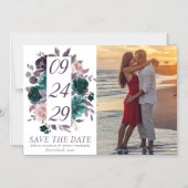 ムーディボーホ |ナスとティール（緑がかった色）の写真デートを保存 マグネット招待状 (正面)