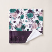 ムーディボーホ | ナス紫とティール（緑がかった色）バラきらめく バスタオルセット (ウォッシュタオル)