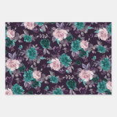 ムーディボーホ |ナス紫ダークフローラルパターン ラッピングペーパーシート (正面3)