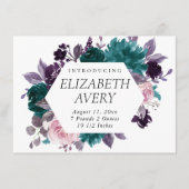 ムーディボーホ |ナス・パープルとティール(緑がかった色)フォト誕生 案内状 (正面)