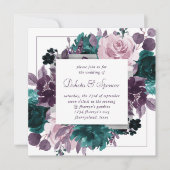 ムーディボーホ |ナス・パープル・フローラ・シルバー・フレーム 招待状 (正面)