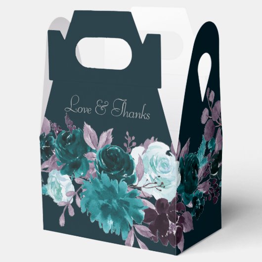 ムーディボーホ |深いティール(緑がかった色)とパープルフローラカスタム フェイバーボックス (オープン)