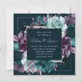 ムーディボーホ |深いティール(緑がかった色)ターコイズパープルリース 招待状 (正面)