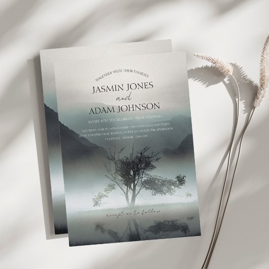 ムーディマウンテンダークエステティックウッドランド結婚ズ 招待状