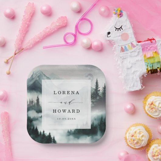 ムーディマウンテンムーンライトパイン結婚フォレス ペーパープレート (パーティー)