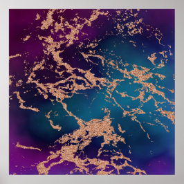 ムーディマーブル |ルクセ深いパープルティール（緑がかった色）バラ金ゴールド ポスター
