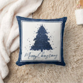 ムーディメリークリスマス |上品なダークネイビーブルーツリー クッション (ブランケット)
