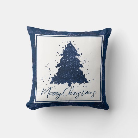 ムーディメリークリスマス |上品なダークネイビーブルーツリー クッション (正面)