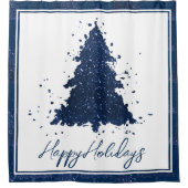 ムーディメリークリスマス |上品なダークネイビーブルーツリー シャワーカーテン (正面)