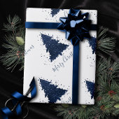 ムーディメリークリスマス |上品なダークネイビーブルーツリー ラッピングペーパー