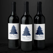 ムーディメリークリスマス |上品なダークネイビーブルーツリー ワインラベル