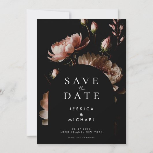 ムーディモダンエレガントーフローラミニマル結婚リスト セーブザデート (正面)