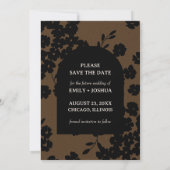 ムーディモダンフローラフラット日付カードの茶色を保存 セーブザデート (裏面)