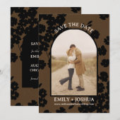 ムーディモダンフローラフラット日付カードの茶色を保存 セーブザデート (正面/裏面)