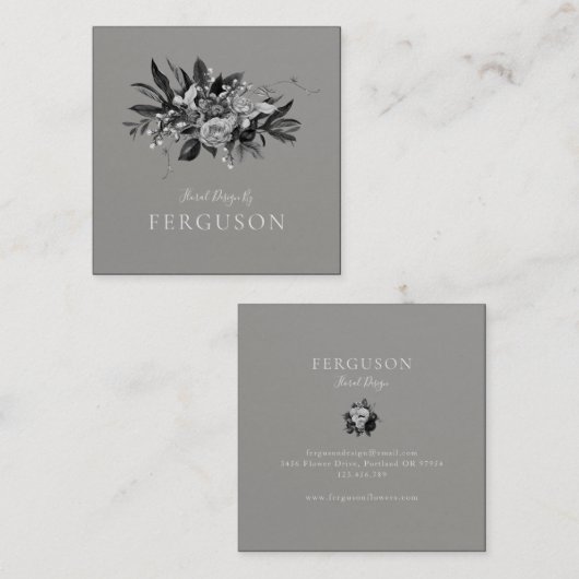 ムーディモダンーグレートーンフローラ スクエア名刺 (正面/裏面)