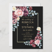 ムーディモダンーダークバーガンディーバイオレットブラック結婚ズ 招待状 (正面)