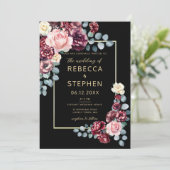 ムーディモダンーダークバーガンディーバイオレットブラック結婚ズ 招待状 (スタンド正面)