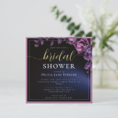 ムーディモダンーブラックダークパープルフレームブライダルシャワー 招待状 (スタンド正面)