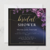 ムーディモダンーブラックダークパープルフレームブライダルシャワー 招待状 (正面)
