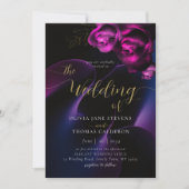 ムーディモダンーブラックパープルブライトフローラズ結婚ズ 招待状 (正面)